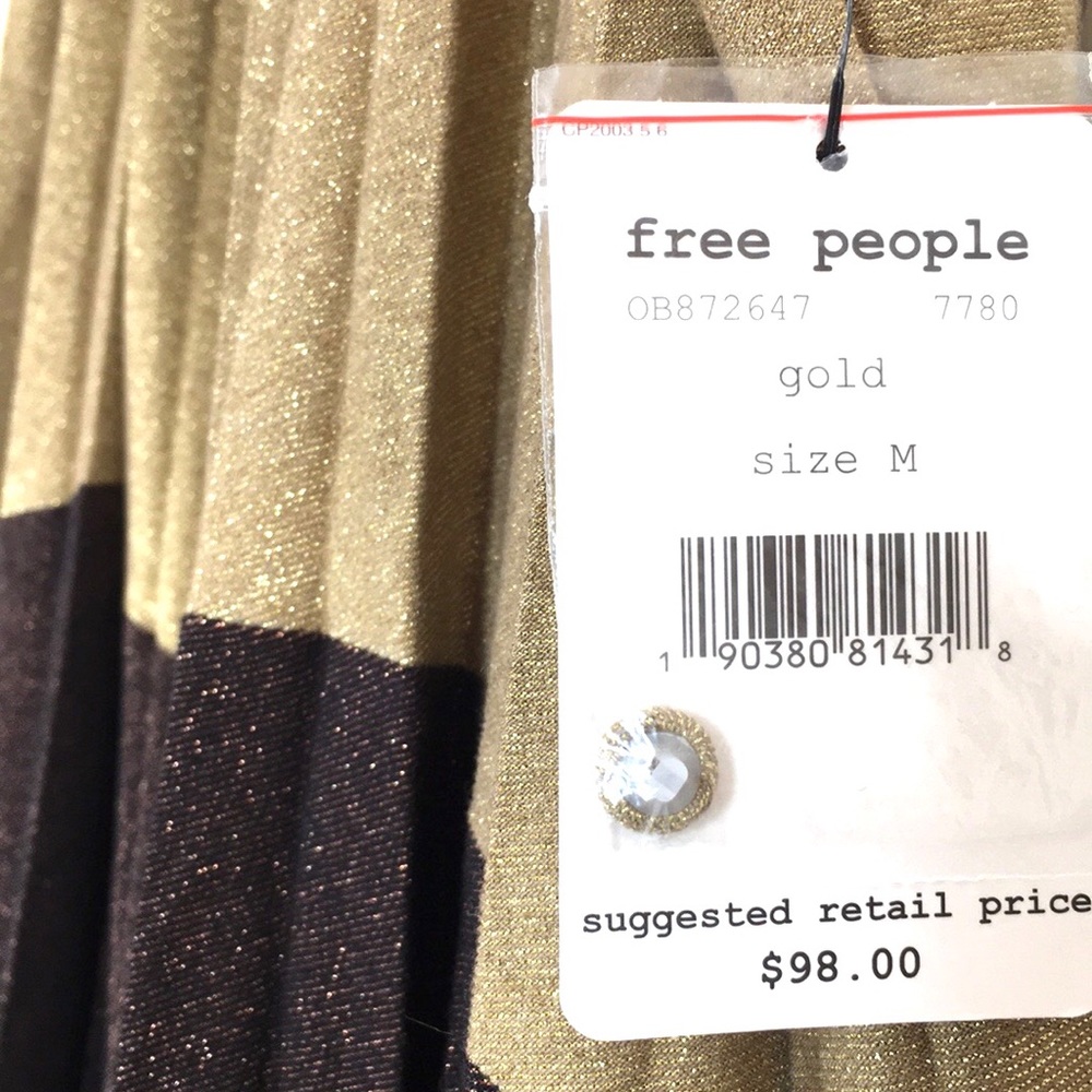 NWT Free People Gold Pleated Mini Love Dress M - Picture 8 of 8